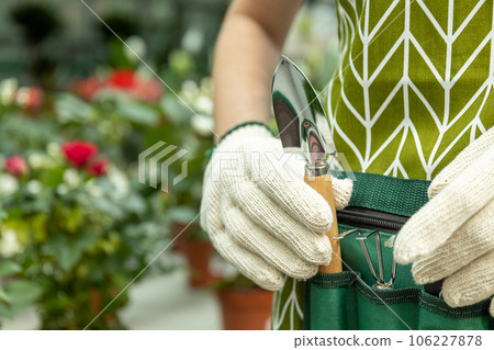 Tools for plant care, for watering, trimming, fluffing. On the waist cover. Tools for plant care, for watering, trimming, fluffing. On the waist cover. 106227878
