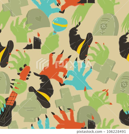 Halloween Seamless Pattern with Zombie Hands 106228491