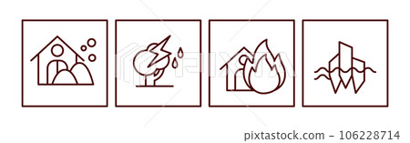 Natural Disaster Thin Line Icon in Square Vector Set 106228714