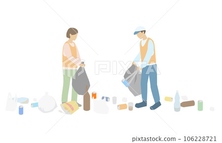 Illustration of volunteers picking up garbage Illustration of volunteers picking up garbage 106228721