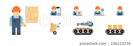 Production Process with Machine Operator Man in Hard Hat Icons Vector Set Production Process with Machine Operator Man in Hard Hat Icons Vector Set 106228736