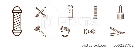 Line Barbershop and Hairdressing Icons and Object Vector Set 106228792