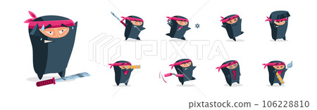 Ninja Funny Warrior Character in Samurai Costume Vector Set Ninja Funny Warrior Character in Samurai Costume Vector Set 106228810