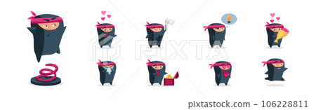 Ninja Funny Warrior Character in Samurai Costume Vector Set Ninja Funny Warrior Character in Samurai Costume Vector Set 106228811