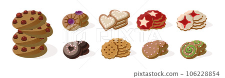 Different Cookie as Baked Dessert Food Vector Set 106228854