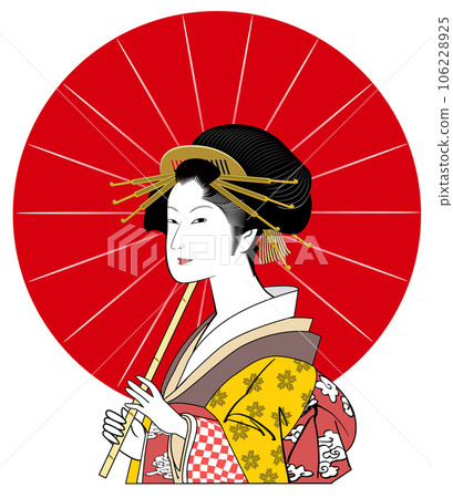 Ukiyo-e beautiful woman holding an umbrella 106228925