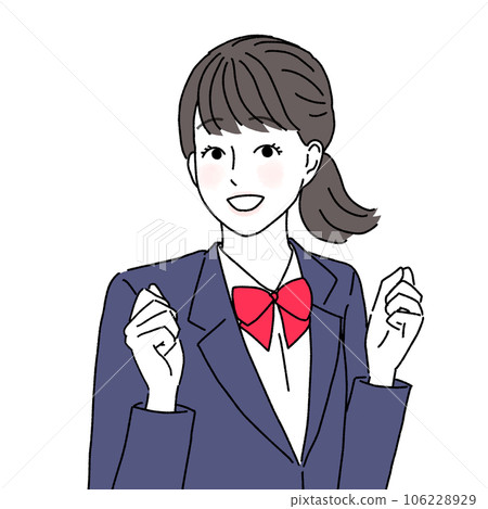 A female student in a uniform who makes a guts pose with both hands with a smile 106228929