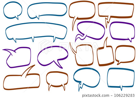 Comic Speech Bubble Illustration. Set of Dialog cloud. Message and communication. Cartoon talk balloon for chat text. Empty sketch element, doodle shape 106229283