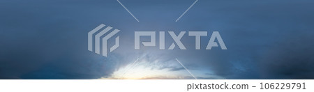 Sunset sky panorama with bright glowing pink Cirrus clouds. HDR 360 seamless spherical panorama. Full zenith or sky dome for 3D visualization, sky replacement for aerial drone panoramas. Sunset sky panorama with bright glowing pink Cirrus clouds. HDR 360 seamless spherical panorama. Full zenith or sky dome for 3D visualization, sky replacement for aerial drone panoramas. 106229791