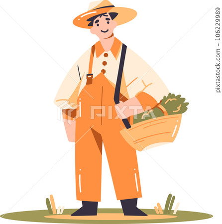 Hand Drawn happy male farmer in flat style Hand Drawn happy male farmer in flat style 106229989