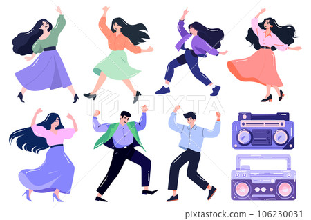 Hand Drawn Set of characters are dancing happily in flat style 106230031