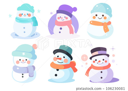 Hand Drawn Set of Christmas Snowman in flat style 106230081