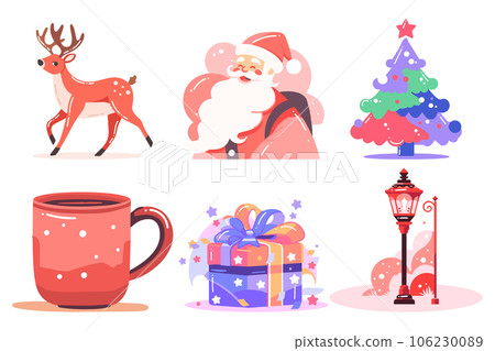Hand Drawn Set of Santa Claus with Christmas objects in flat style Hand Drawn Set of Santa Claus with Christmas objects in flat style 106230089
