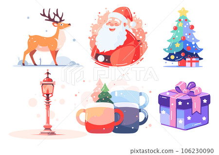 Hand Drawn Set of Santa Claus with Christmas objects in flat style Hand Drawn Set of Santa Claus with Christmas objects in flat style 106230090