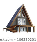 Vector image of a modern triangular house with a deck. Isolated on white background. Cartoon. EPS 10 106230201