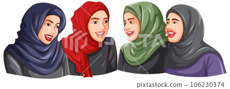 Happy muslim woman wearing hijab friends 106230374