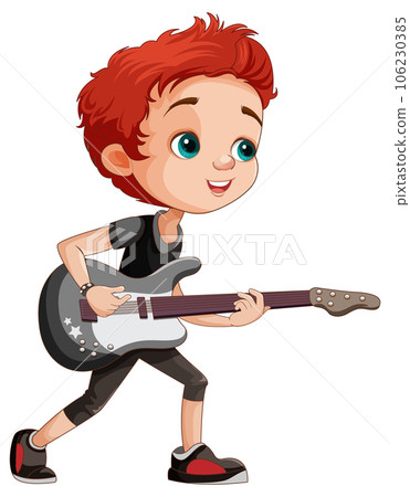 Male rock musician playing bass 106230385