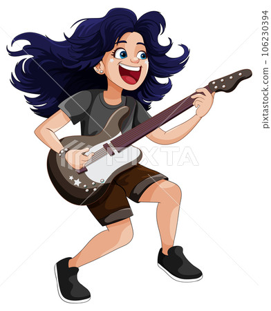 Female rock musician playing bass Female rock musician playing bass 106230394