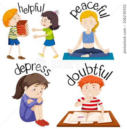 English vocabulary adjective word with cartoon characters 106230502