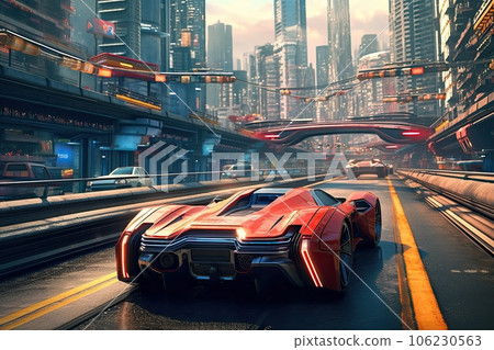 Futuristic car, cyberpabk style illustration, non existent design 106230563
