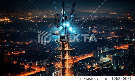5G anthenna over big city 5G anthenna over big city 106230671