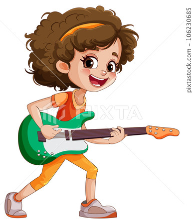 Female rock musician playing bass 106230685