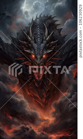 Portrait of black dragon in smoke and fire 106230929
