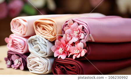 Rolls of cotton fabrics of different colors. Ai-generated 106230992