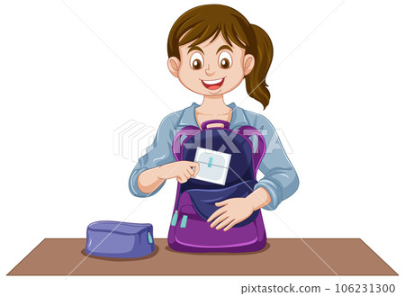 A puberty girl taking a sanitary pad out of her backpack A puberty girl taking a sanitary pad out of her backpack 106231300