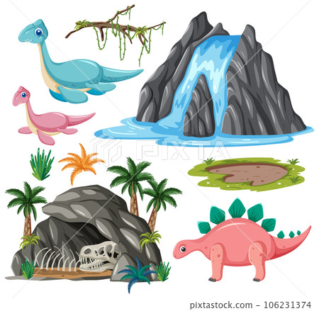 Dinosaurs and Natural Elements Vector Collection 106231374