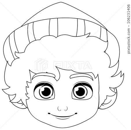 Boy with Beanie Hat: Natural Expression Outline Boy with Beanie Hat: Natural Expression Outline 106231406