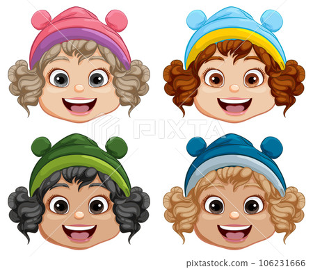 Cheerful Chubby Girl with Colorful Beanie Hat 106231666