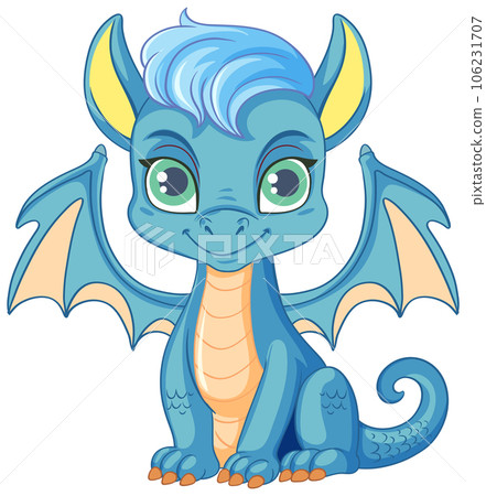 Happy blue cartoon dragon smiling 106231707