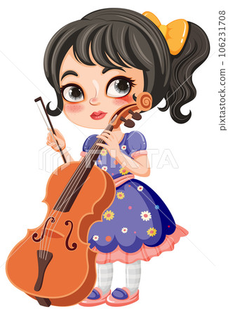 Cute Girl Holding Cello Cartoon Character 106231708