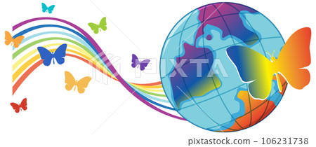 Rainbow butterfly and earth globe 106231738