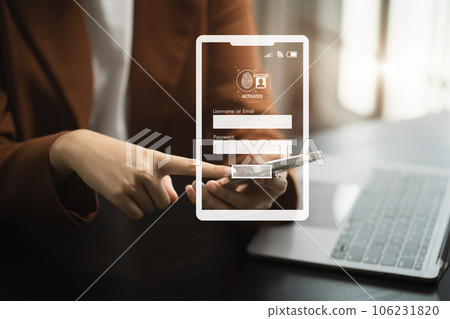Cyber security, login, data protection concept Fingerprint scanning and authentication. Cyber security, login, data protection concept Fingerprint scanning and authentication. 106231820