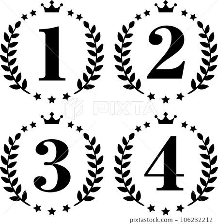 帶有月桂樹和皇冠數字的單色圖標 106232212