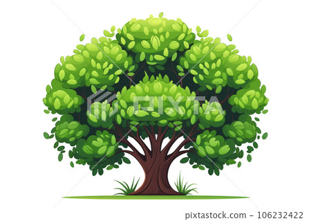 Green tree with a wide leafy top on a backdrop of pure white. Generative AI 106232422