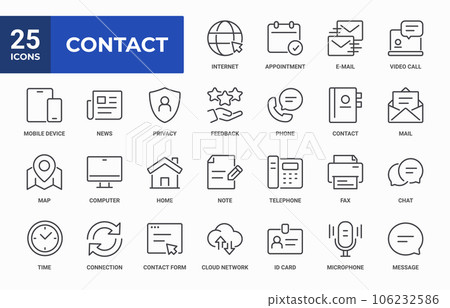 Contact line icon set. Outline icons collection. Vector illustration. 106232586