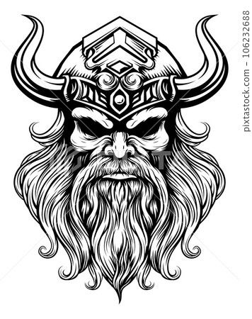 Viking Warrior Man Strong Mascot Face in Helmet 106232688