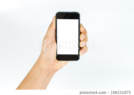 hand holding smartphone isolated on white hand holding smartphone isolated on white 106232875
