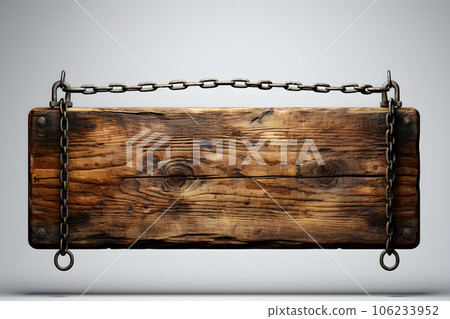 small Vintage old wooden sign hanging rope isolated on white background Generative AI 106233952