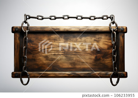 small Vintage old wooden sign hanging rope isolated on white background Generative AI small Vintage old wooden sign hanging rope isolated on white background Generative AI 106233955