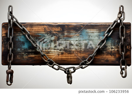 small Vintage old wooden sign hanging rope isolated on white background Generative AI 106233956