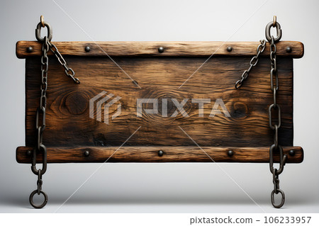 small Vintage old wooden sign hanging rope isolated on white background Generative AI 106233957