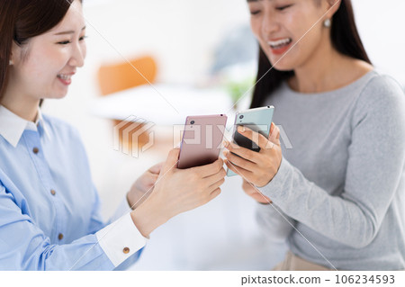 Women who show smartphones, hands 106234593