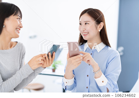 Women who show smartphones, hands Women who show smartphones, hands 106234602