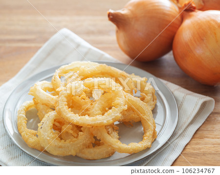 onion rings on a plate 106234767