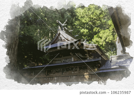 Watercolor-style Wakasa Inn, Wakasa Shrine main hall, Wakasa-cho, Yazu-gun, Tottori Prefecture 106235987