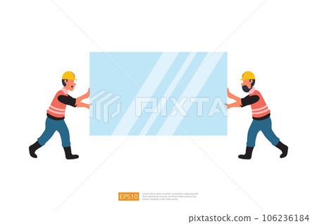 Construction Builder Carry the Glass. Vector Illustration of Construction Worker Character Construction Builder Carry the Glass. Vector Illustration of Construction Worker Character 106236184